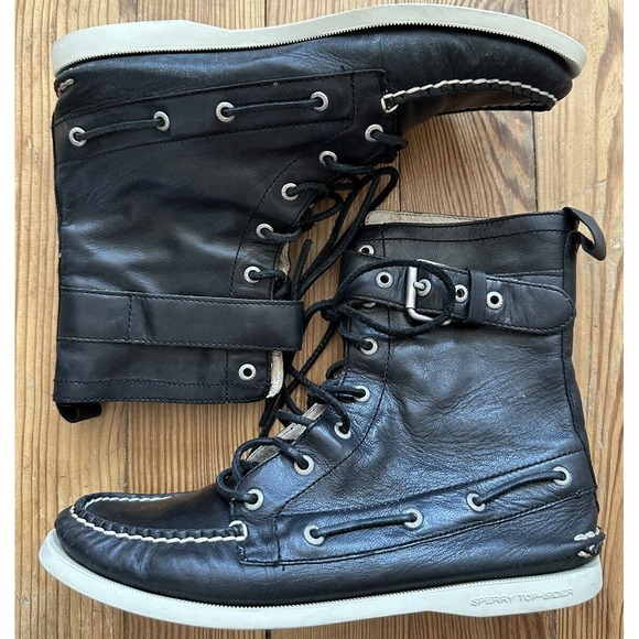 Sperry Other - Sperry Top-Sider Huntley Lac Buckle Black‎  Boat Deck Shoe Boots Men's 8.5 M